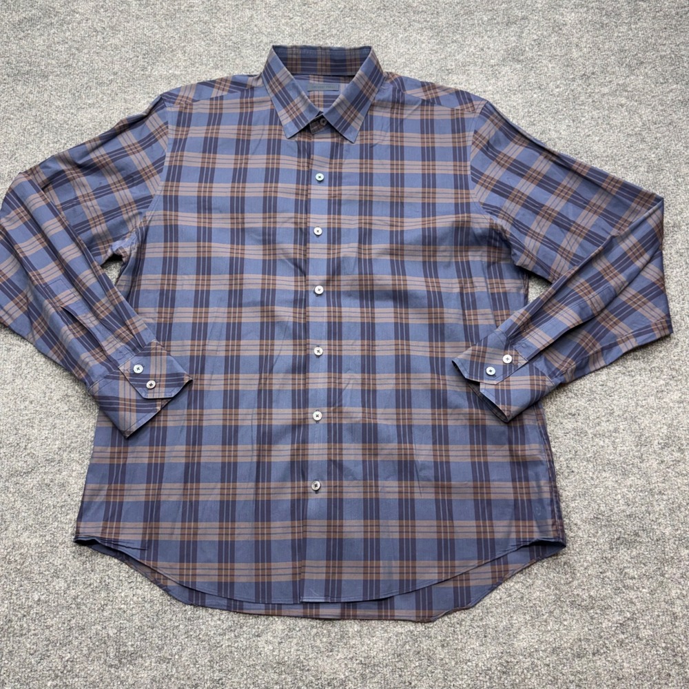 Zachary Prell Mens Blue Brown Plaid Cotton Long Sleeve Button Down Shirt Large